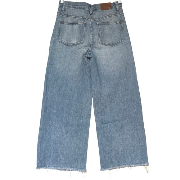 Madewell Wide Leg Crop Button Fly Size 26 Light Wash Frayed Hem - Picture 3 of 11